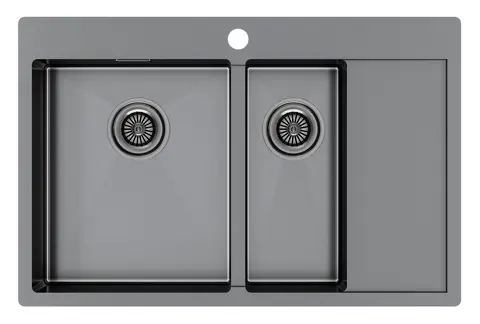 Кухонная мойка Paulmark Kroner 78/2SF L (780*510) Вороненая сталь GM